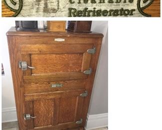 Leonard antique oak refrigerator c1900, porcelain lined