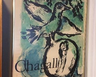 Marc Chagall 1962 framed Maeght Gallery Exhibition Poster The Green Bird 