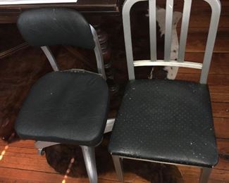 Aluminum Mid Century Goodform chairs. Swivel chair has a propeller base.