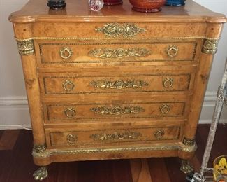 Antique chest of drawers, brass claw feet, bronze hardware