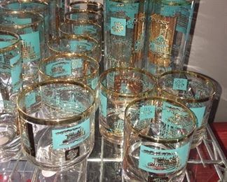Turquoise gold Southern Comfort bar ware