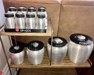 Kromex spun aluminum canister set and spice set with rack