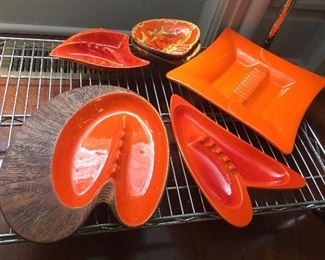 vintage orange Mid Century ash trays