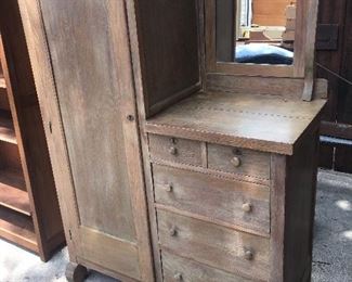 Antique side by side chest of drawers with dressing mirror and armoire