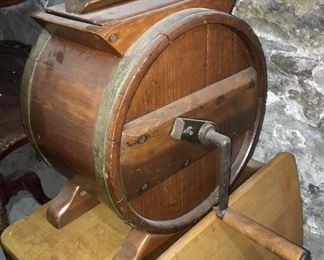 Antique wood round butter churn