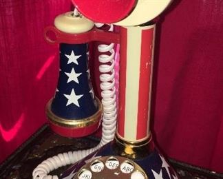 1973 vintage red white and blue candlestick telephone