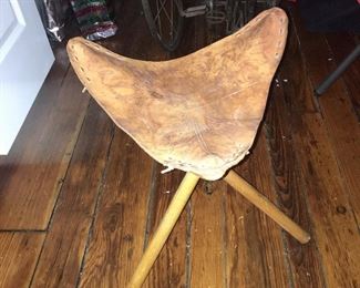 Tripod leather tooled stool