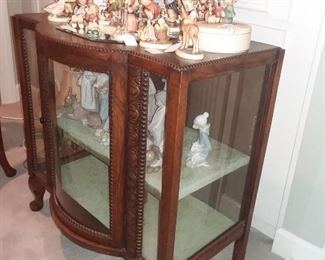 Antique Bow Front Oak Vitrine with Etched Starburst on glass door