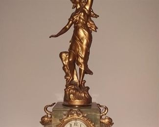 Figural  French " Hero" Clock w/ Green Onyx Base