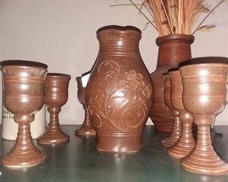 Stoneware Pitcher w/ Goblets