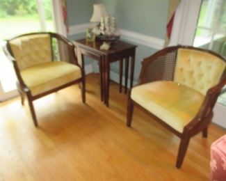 Pair Of Cane/Fabric Seating & Henkel Harris Nesting Tables 