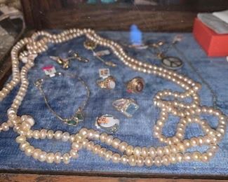 Pearl Necklace, Gold Rings