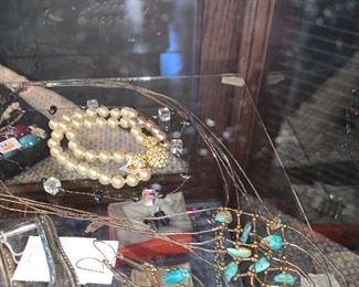 Mickey Mouse faux Pearl Bracelet, Silver and Turqoise Set