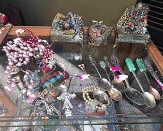 Rosaries, Sterling Spoons, Secret Romance Trinket Boxes