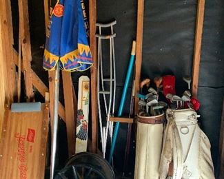 Vintage Golf Clubs, Umbrella, Fan