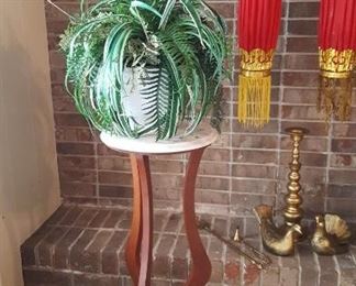 Marble top fern stand, watermelon baskets, Chinese lanterns