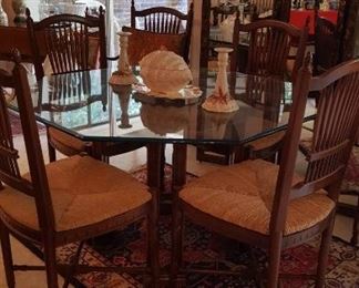 Glass top game table & six chairs