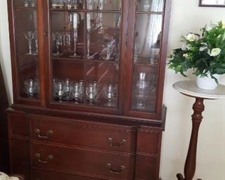 Mahogany china cabinet & marble top fern stand