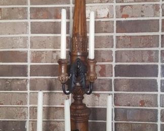 Wood & iron wall candle sconce