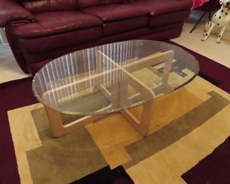 Glass Top Blonde 1980's  Coffee Table