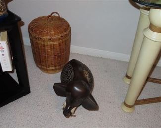 Hand Carved Elephants - Wicker Basket