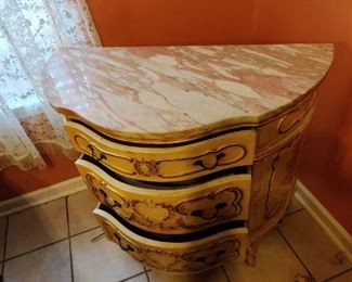 French Bombay style 3 drawer chest marble top