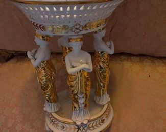 beautiful figural gold and white footed compote