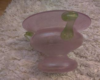 art glass bowl green and pink