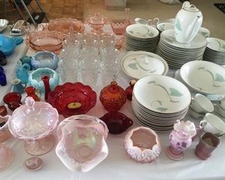 Fenton, cranberry, complete Mid-Century German china set