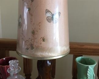Vintage Van Briggle lamp with original butterfly shade