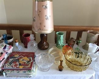 Van Briggle lamp and 150+ handkerchief collection 