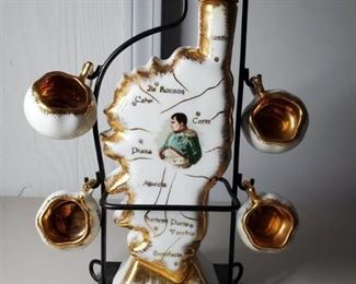 France Decanter with 4 Cups and Metal Stand