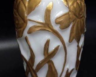 Milk Glass vase with Gold Flowers