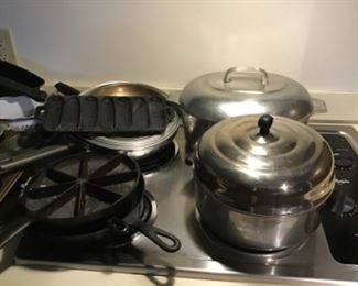 Farberware aluminum clad stainless steel stockpot. Cast iron. 