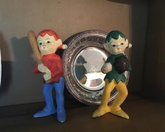 Tislo Made in Japan ceramic pixie elves playing baseball