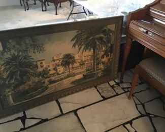 Mid-century Framed print on board. “Seville” by E.F. Karger