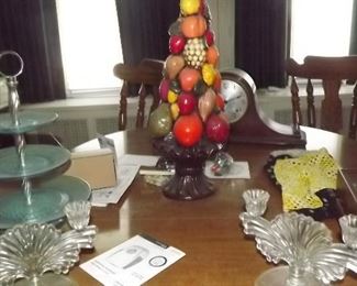 Vintage Glassware, ceramic fruit, lazy susan