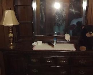dresser with mirror with bear & lamp