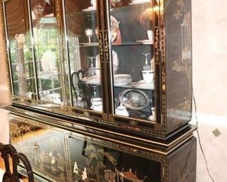 Oriental china hutch with inlaid Mother of Pearl  81" x 18" x 84"