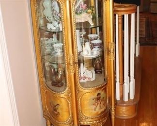 Gorgeous hand painted curio cabinet with curved glass 27" x 17" x 57"