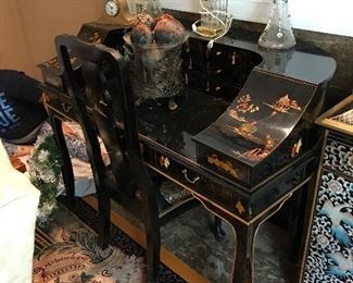 Oriental desk and chair with inlaid Mother of Pearl 51" x 27" x 39"