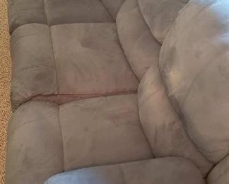 Couch (light blue) with 2 ends that each recline. *Matching recliner chair not pictured