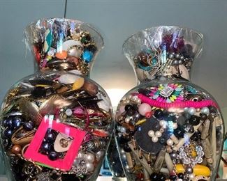 LARGE JEWELRY JARS OF BROKEN JEWELRY FOR ARTS & CRAFTS