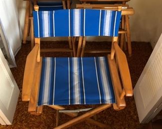 Set of folding deck chairs.