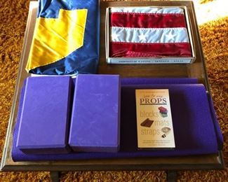 Yoga accessories, U.S. flag, UM flag.