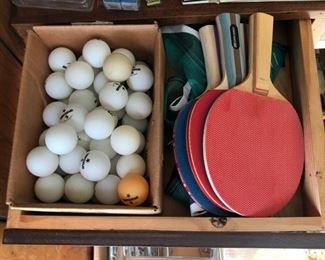 Ping-pong paddles and accessories.