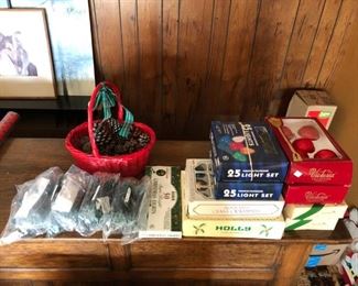 Christmas ornaments and lights.