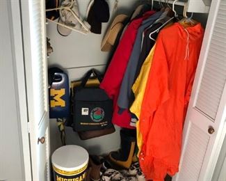 Outerwear, hats and shoes; University of Michigan clothing and memorabilia.