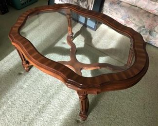 Glass-top coffee table — Drexel if I had to guess, but unmarked.