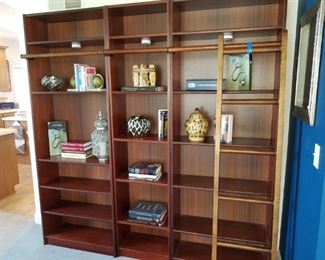 3 seoarate section bookcases, with ladder